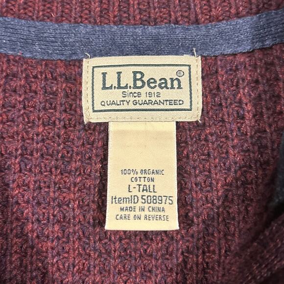 Vintage L.L. Bean Organic Cotton Waffle Sweater Quarter Zip Large Tall - Picture 3 of 5